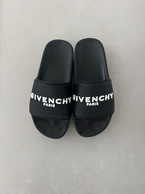 Givenchy Black Slide Sandals with White Logo